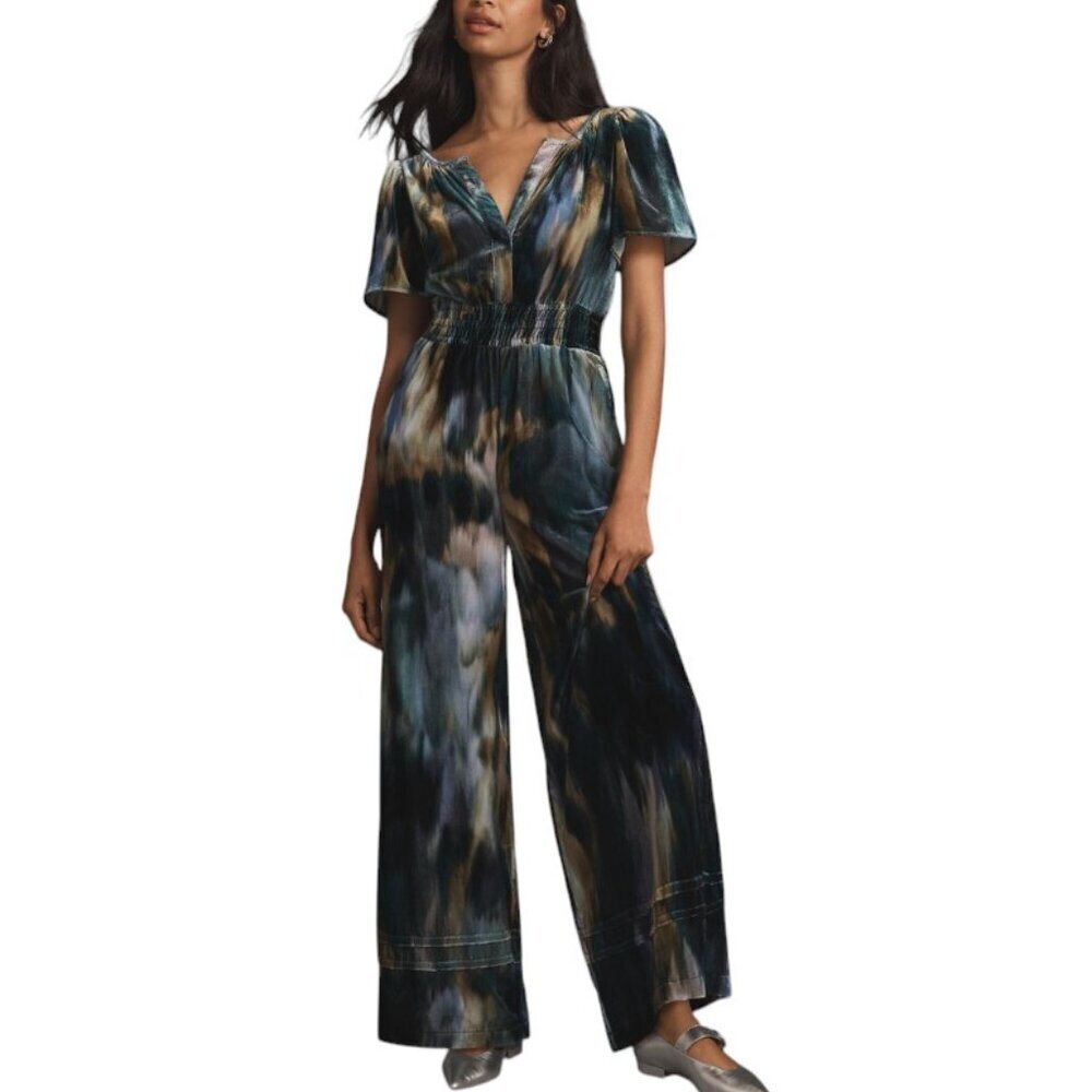 Anthropologie The Somerset Jumpsuit, Velvet Edition,Wide Leg, Short Sleeve, XS